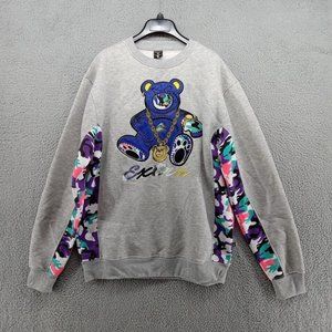 Screenshot Sweater Mens‎ XL Gray Mutlicolor Camo Teddy Bear Gangster Extra Money